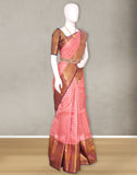 Attractive Peach Copper Zari skut border Saree