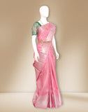 Beautiful Baby Pink Floral Silver Zari Self skut Border Saree