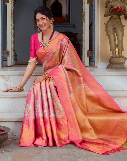 Double Shaded Peach Tissue Jaal Skut Border Saree