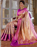 Double Shaded Beige Tissue Jaal Pure Silk Contrast Saree