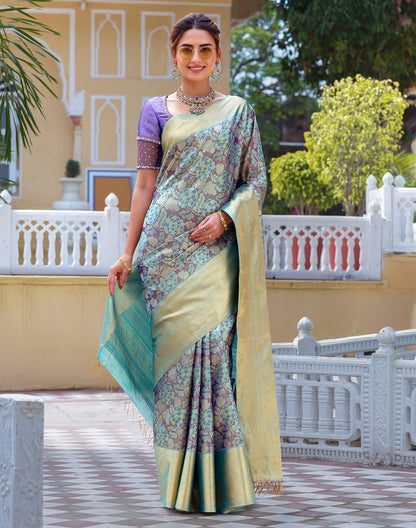 Graceful Light Purple Floral Pure Silk Saree