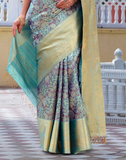 Graceful Light Purple Floral Pure Silk Saree