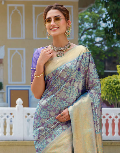 Graceful Light Purple Floral Pure Silk Saree