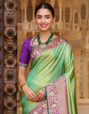 Double Shaded Green Brocade Design Pure Silk Contrast Skut Border Saree