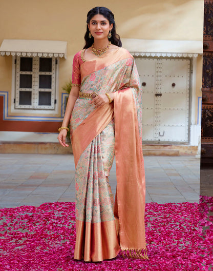 Double Shaded Grey Tissue Jaal Kanchipuram Pure Silk Saree