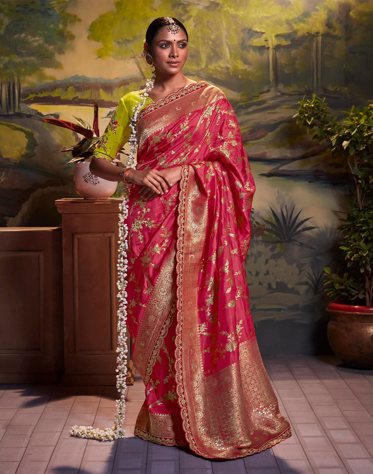 Pink Color Pure Dola Silk Saree With Contrast Designerwork  Blouse