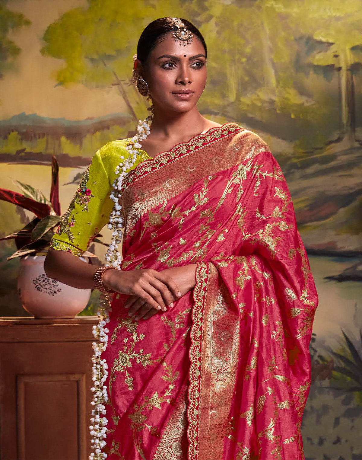 Pink Color Pure Dola Silk Saree With Contrast Designerwork  Blouse