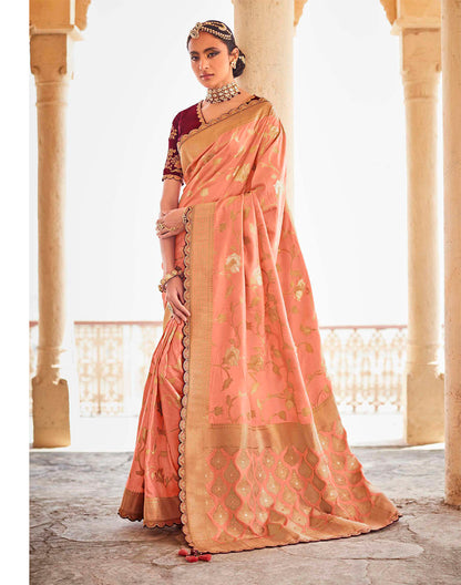 Soft Dola Silk Fancy Lace Border Light Peach Saree and Designer Blouse