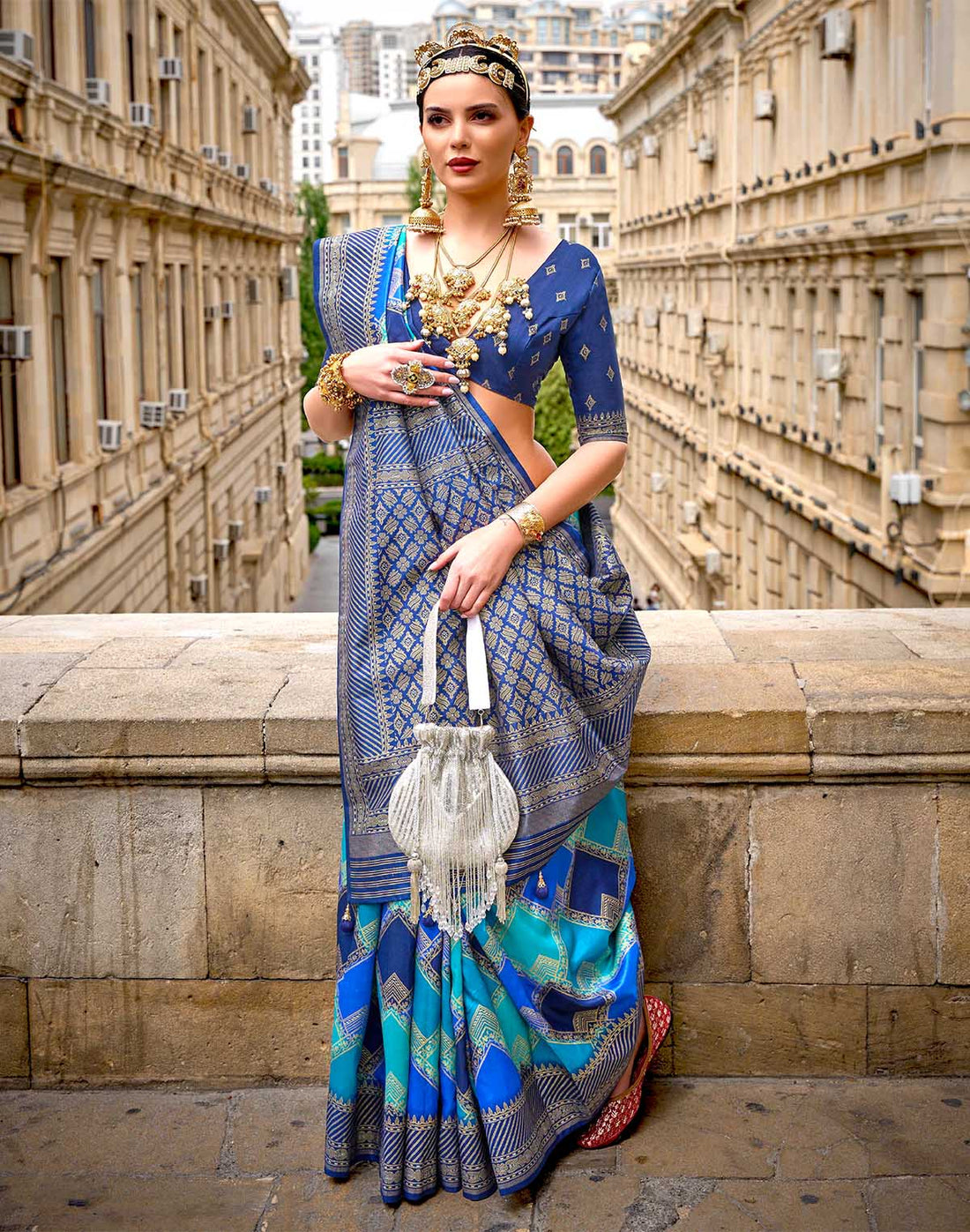 Sky Blue Coloured Patola Silk Designer Saree