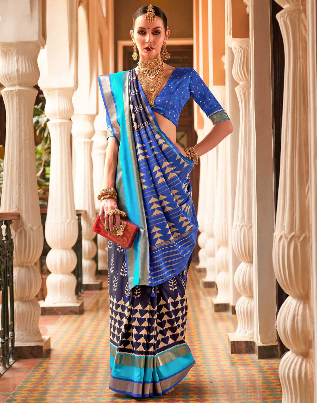 Navy Blue Woven Patola Silk Saree