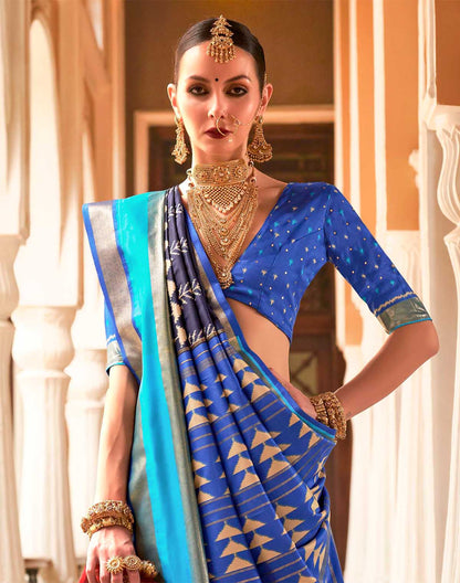 Navy Blue Woven Patola Silk Saree