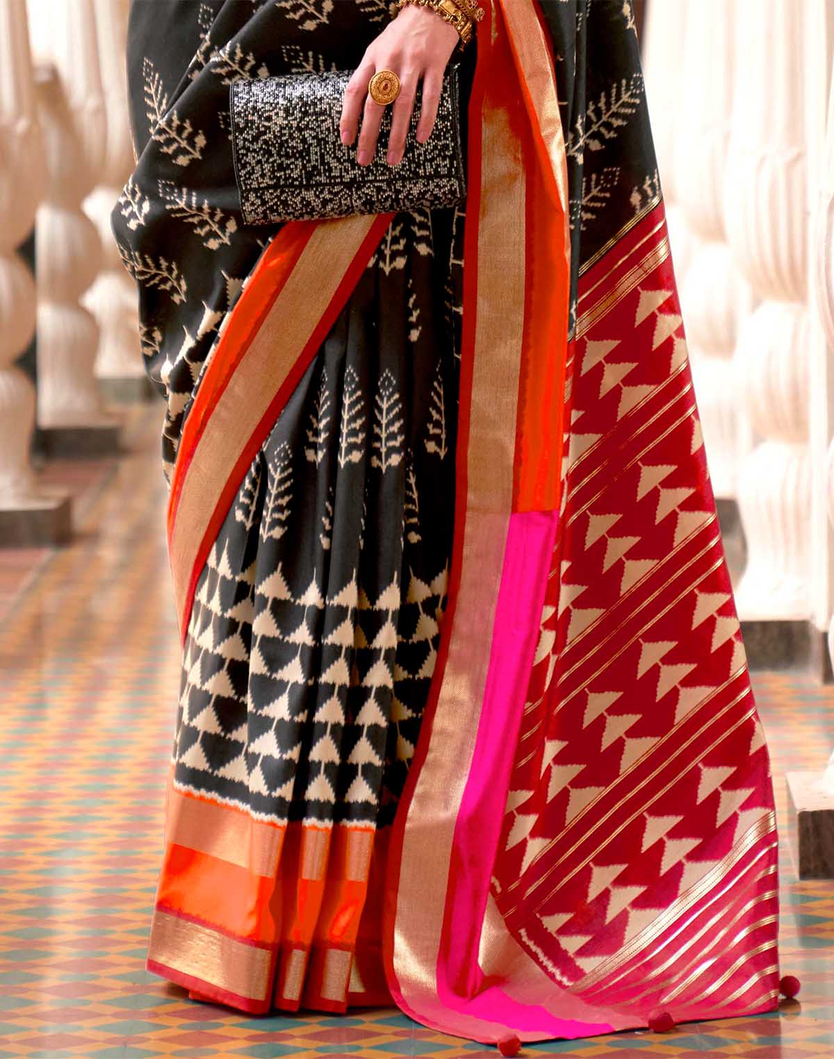 Black and Red Soft Patola Silk Saree