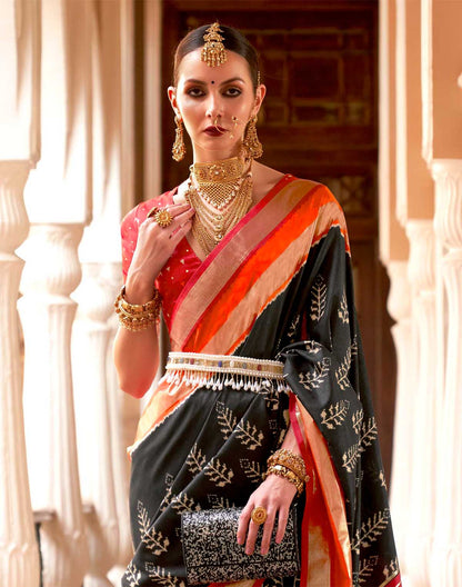 Black and Red Soft Patola Silk Saree