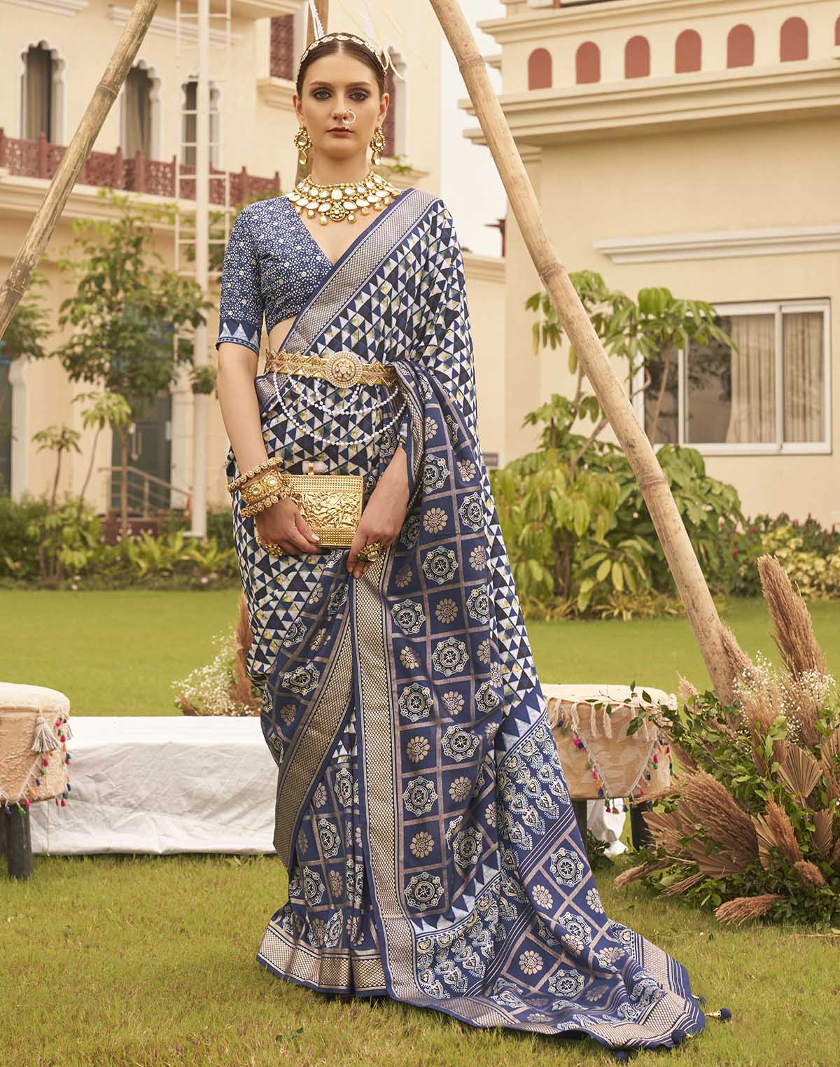 Navy Blue digital print Soft Silk Saree