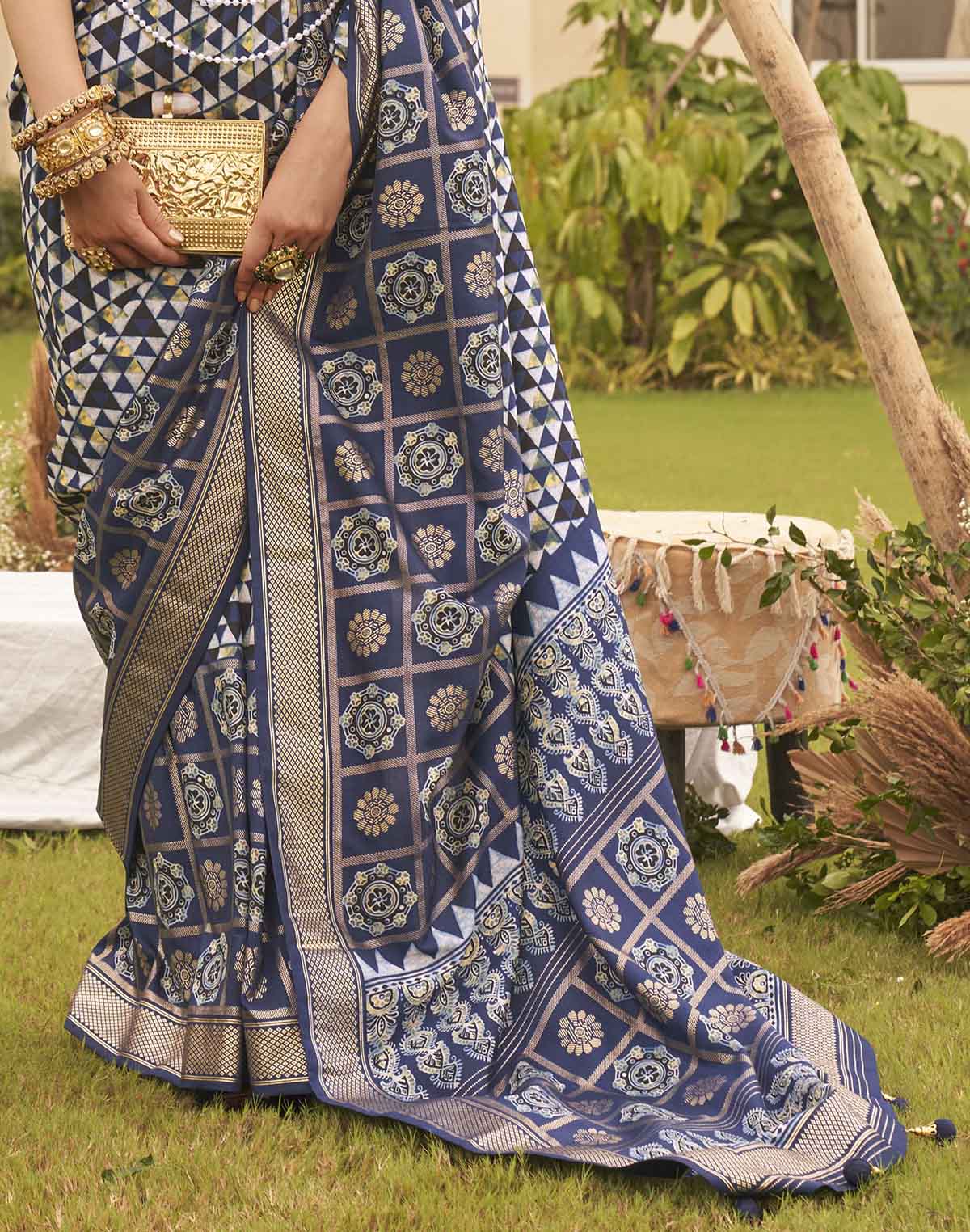 Navy Blue digital print Soft Silk Saree