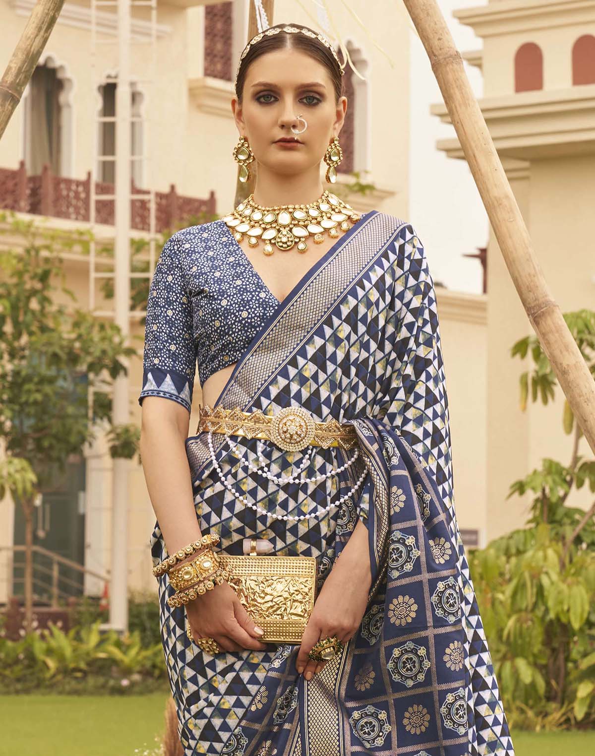 Navy Blue digital print Soft Silk Saree