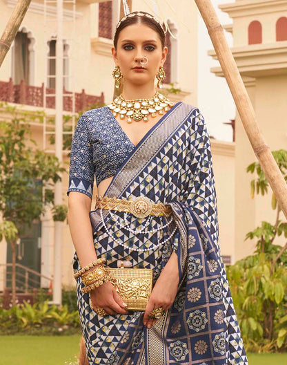 Navy Blue digital print Soft Silk Saree