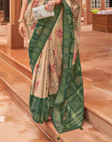 Beige and Green Woven Motis Patola Silk Saree