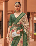 Beige and Green Woven Motis Patola Silk Saree