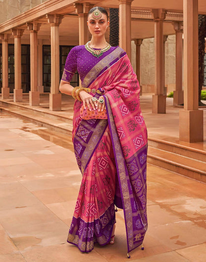 Peach and Purple Patola Silk Saree