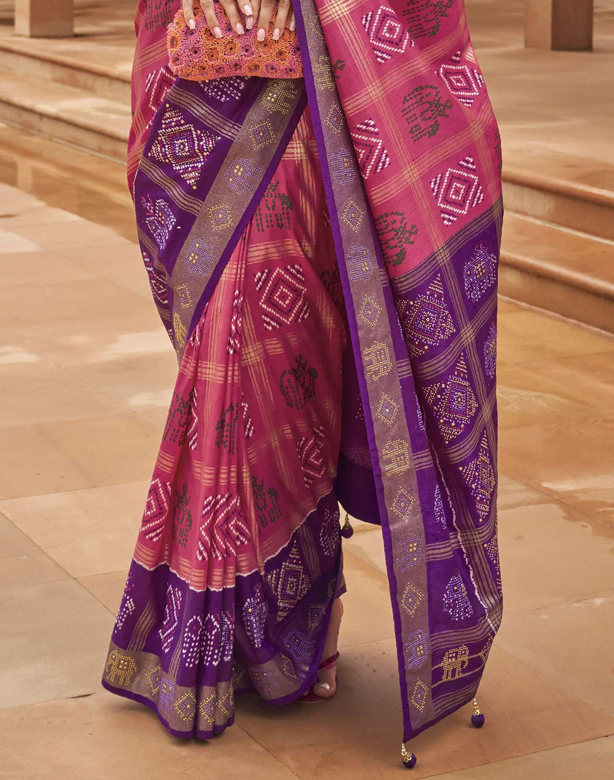 Peach and Purple Patola Silk Saree