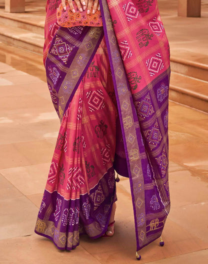 Peach and Purple Patola Silk Saree