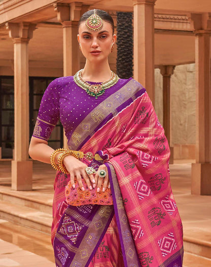 Peach and Purple Patola Silk Saree