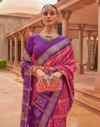 Peach and Purple Patola Silk Saree