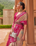 Beige and Magenta Woven Patola Silk Saree