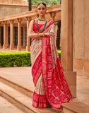 Cream Coloured Patola Silk Mirror work Saree