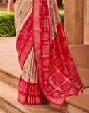 Cream Coloured Patola Silk Mirror work Saree