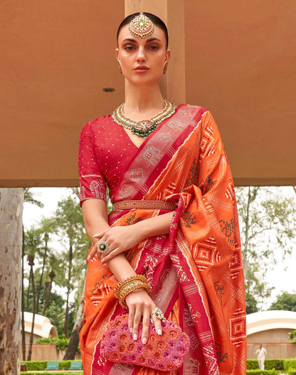 Orange Patola Silk Contrast Border Saree