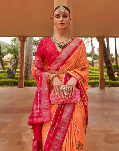 Orange Patola Silk Contrast Border Saree