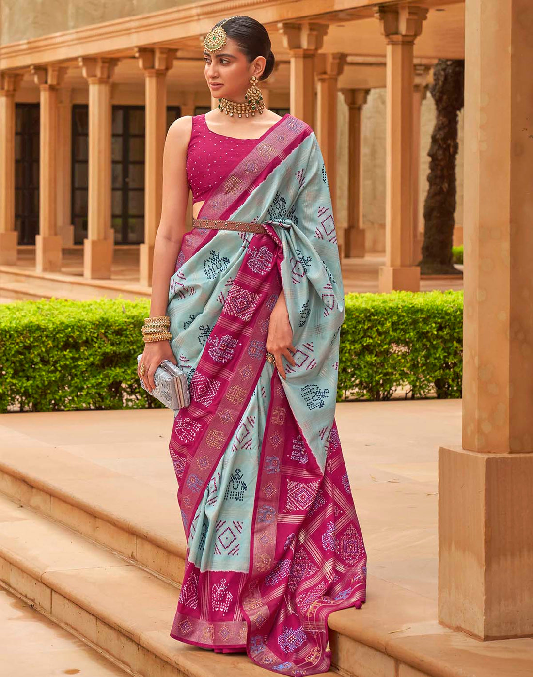 Attractive Blue Patola Silk Designer Saree