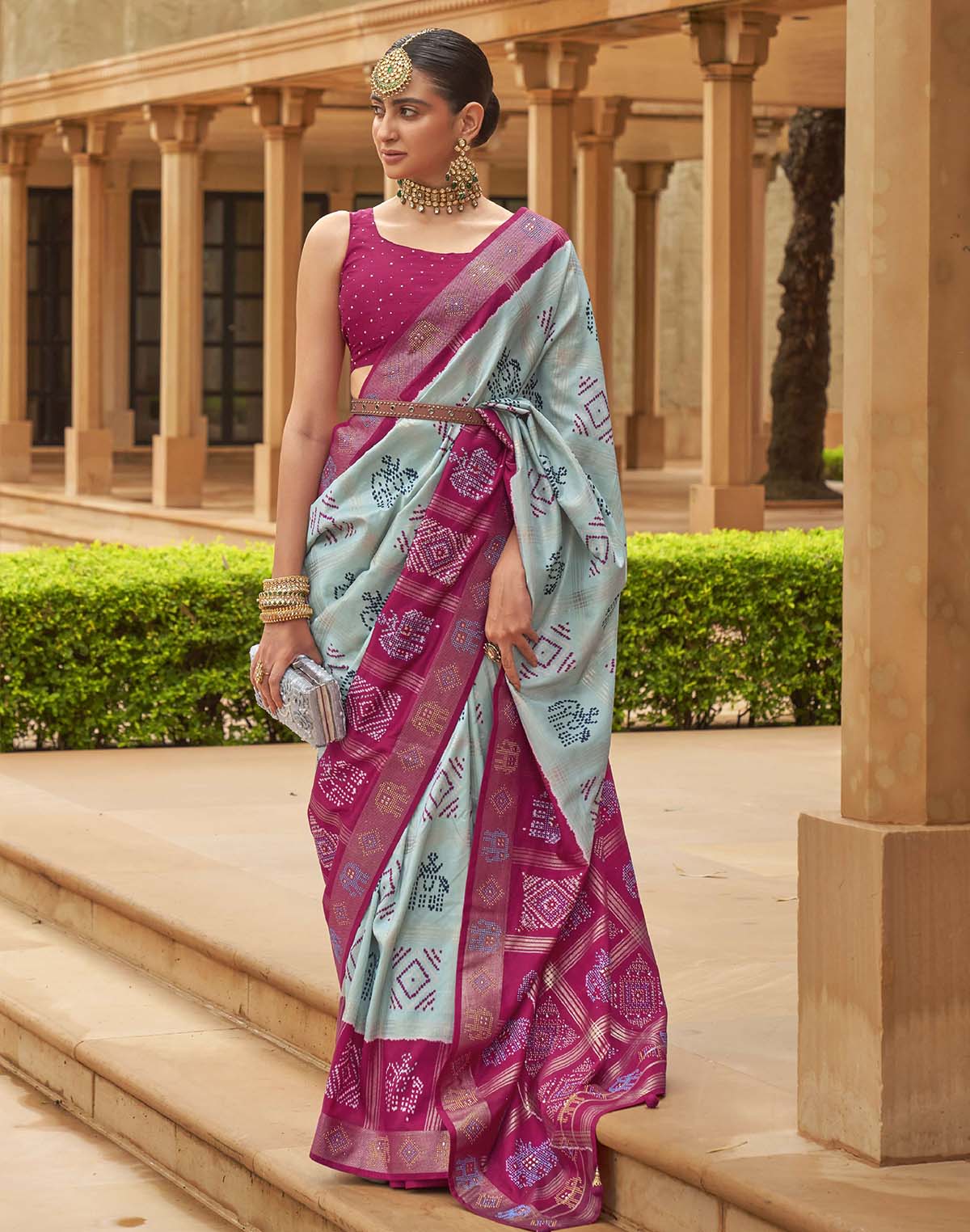 Attractive Blue Patola Silk Designer Saree