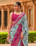 Attractive Blue Patola Silk Designer Saree