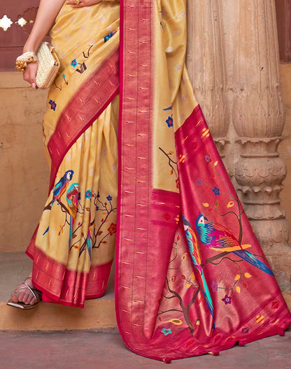 Light Yellow Paithani Banars Soft Saree