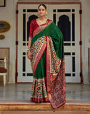 Dark Green Mirror work Patola Silk Designer Saree