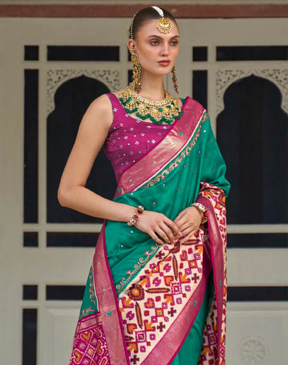 Sea Green Patola Silk Mirror work Saree