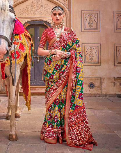 Mustard Ikat Print Patola Silk Saree