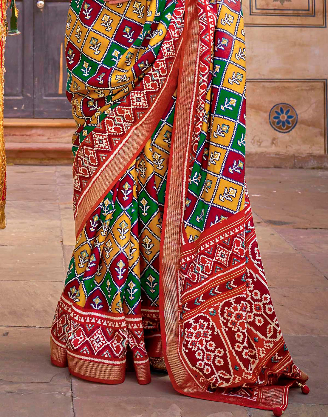 Mustard Ikat Print Patola Silk Saree