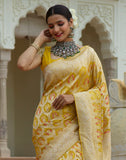 Bright Yellow Coloured Pure Kataan Banaras Saree