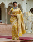 Bright Yellow Coloured Pure Kataan Banaras Saree