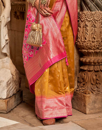 Mustard Butta Soft Banaras Patola Saree