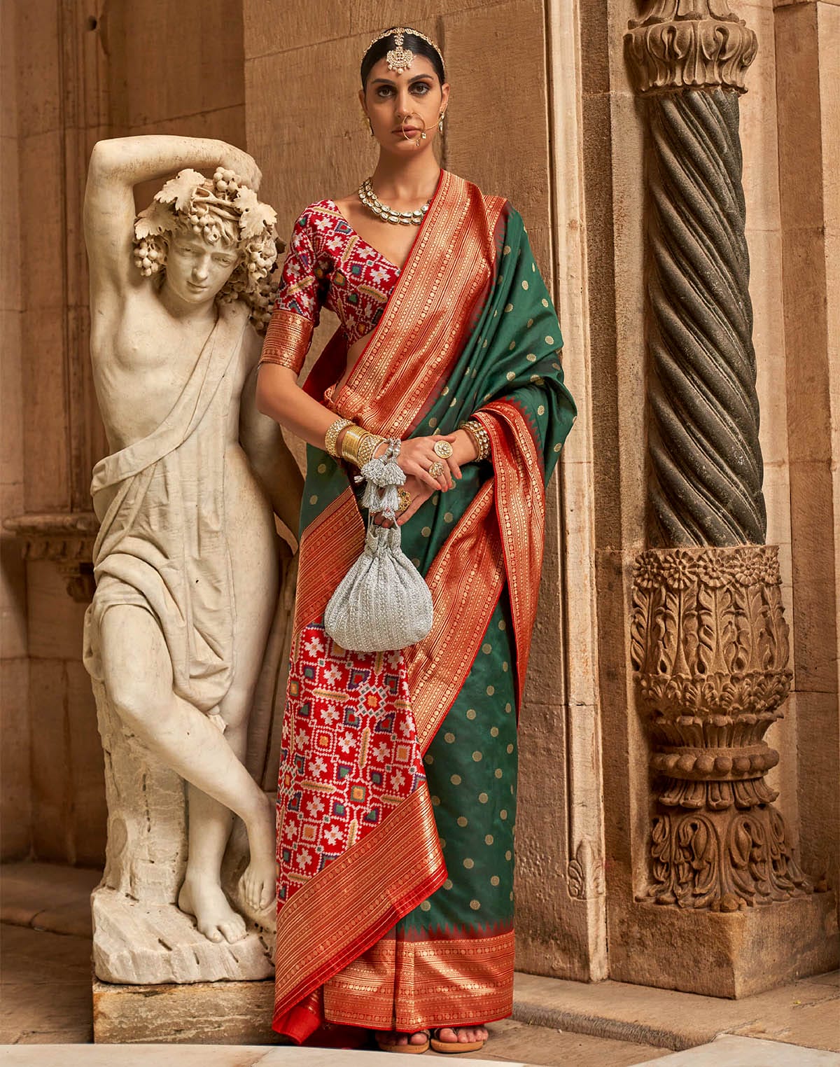 Bottle Green Banaras Patola Saree