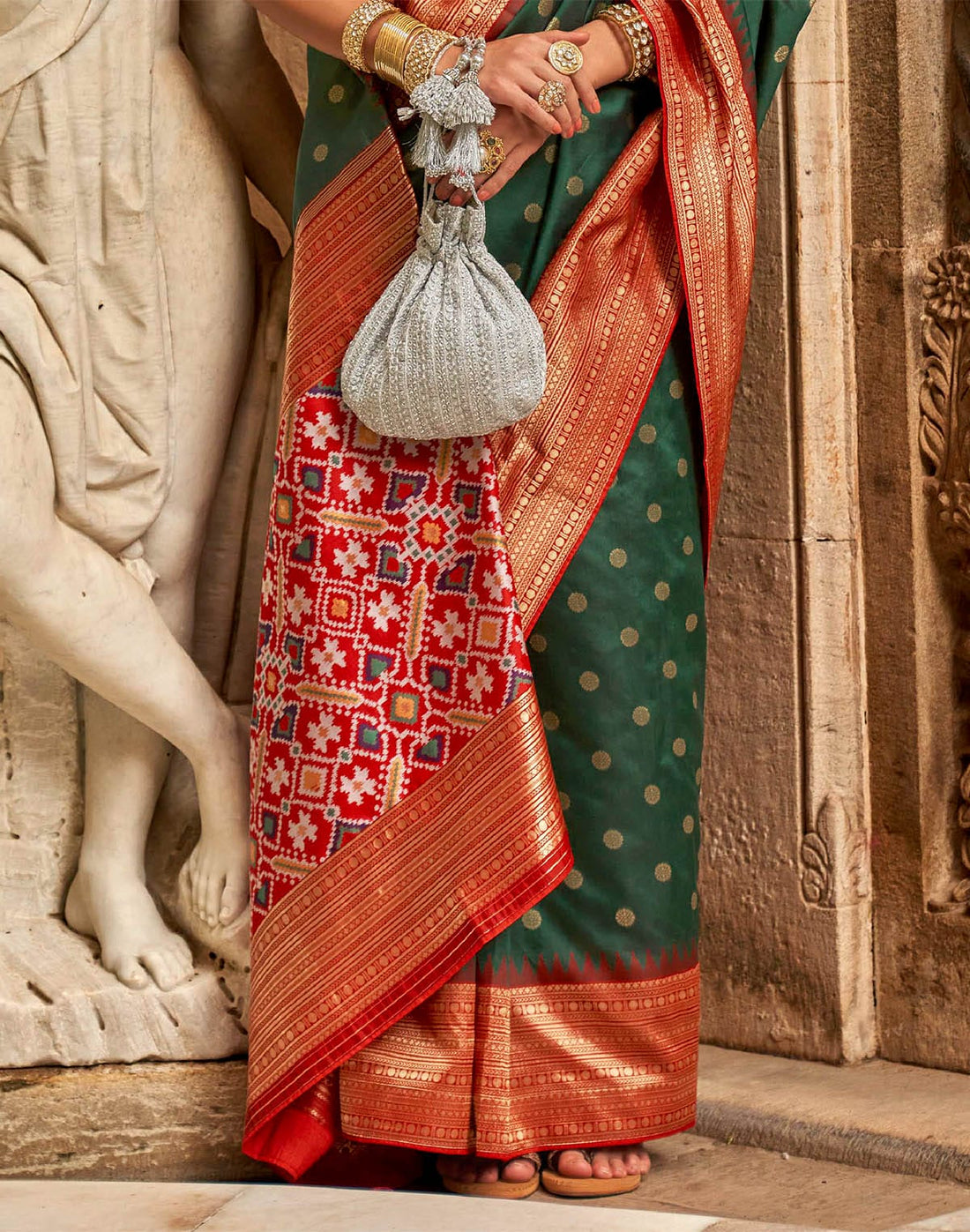 Bottle Green Banaras Patola Saree