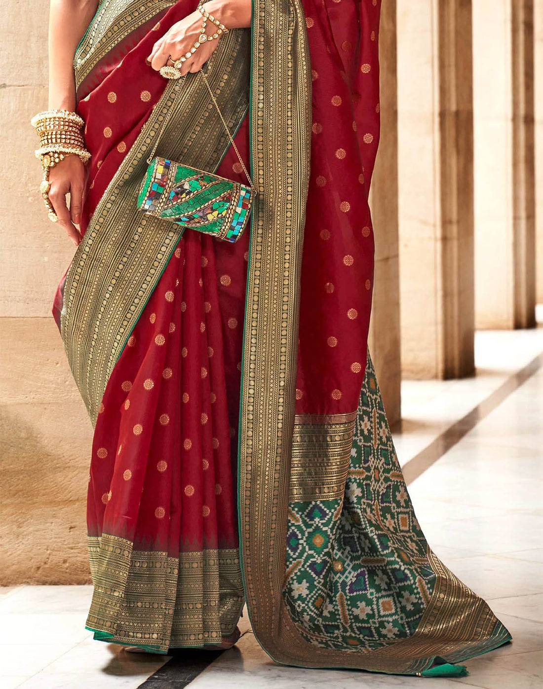 Maroon and Green Banaras Patola Saree