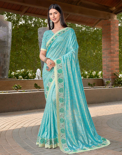 Beautiful Sky Blue Coloured Dola Silk Saree