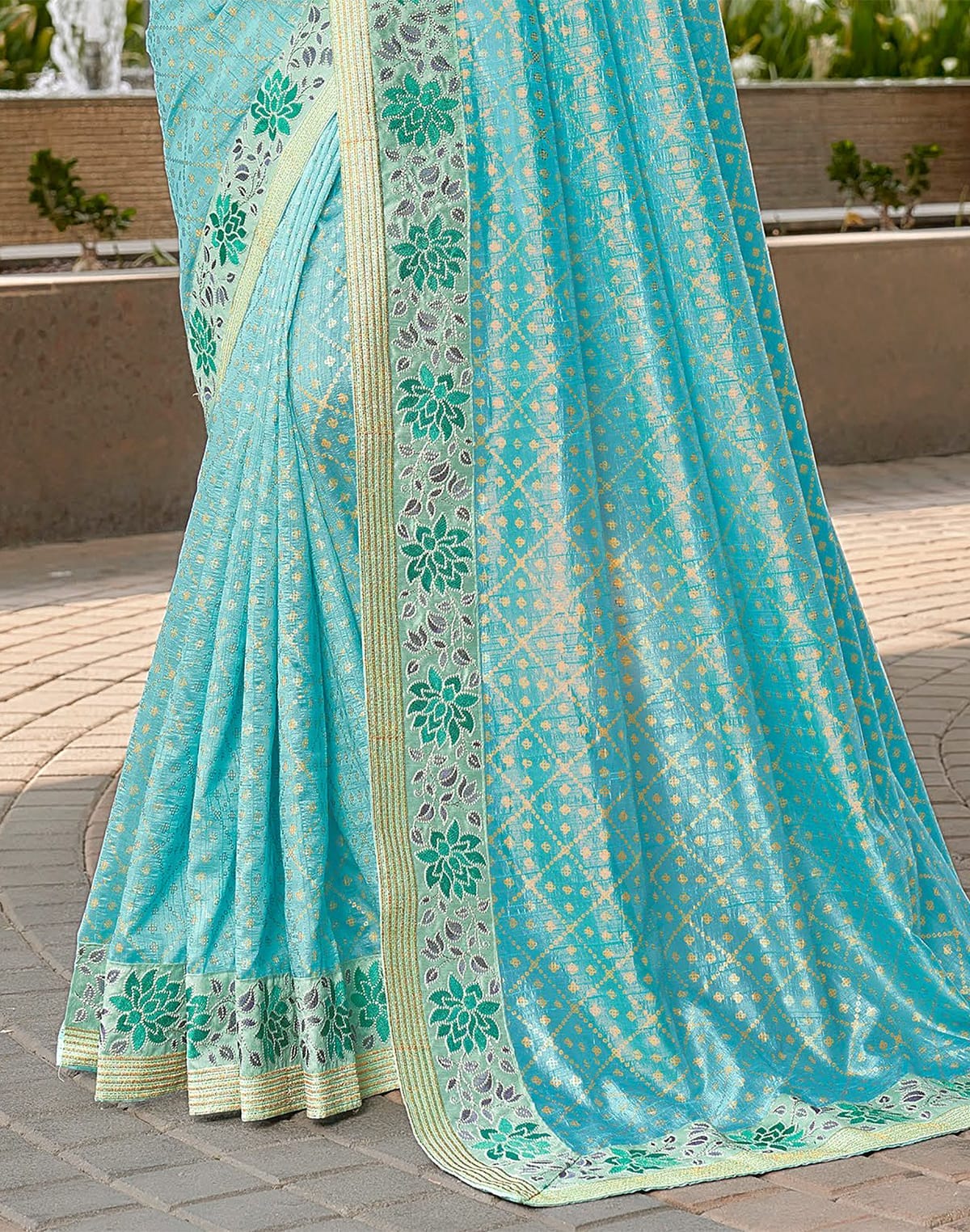 Beautiful Sky Blue Coloured Dola Silk Saree