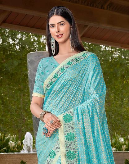 Beautiful Sky Blue Coloured Dola Silk Saree